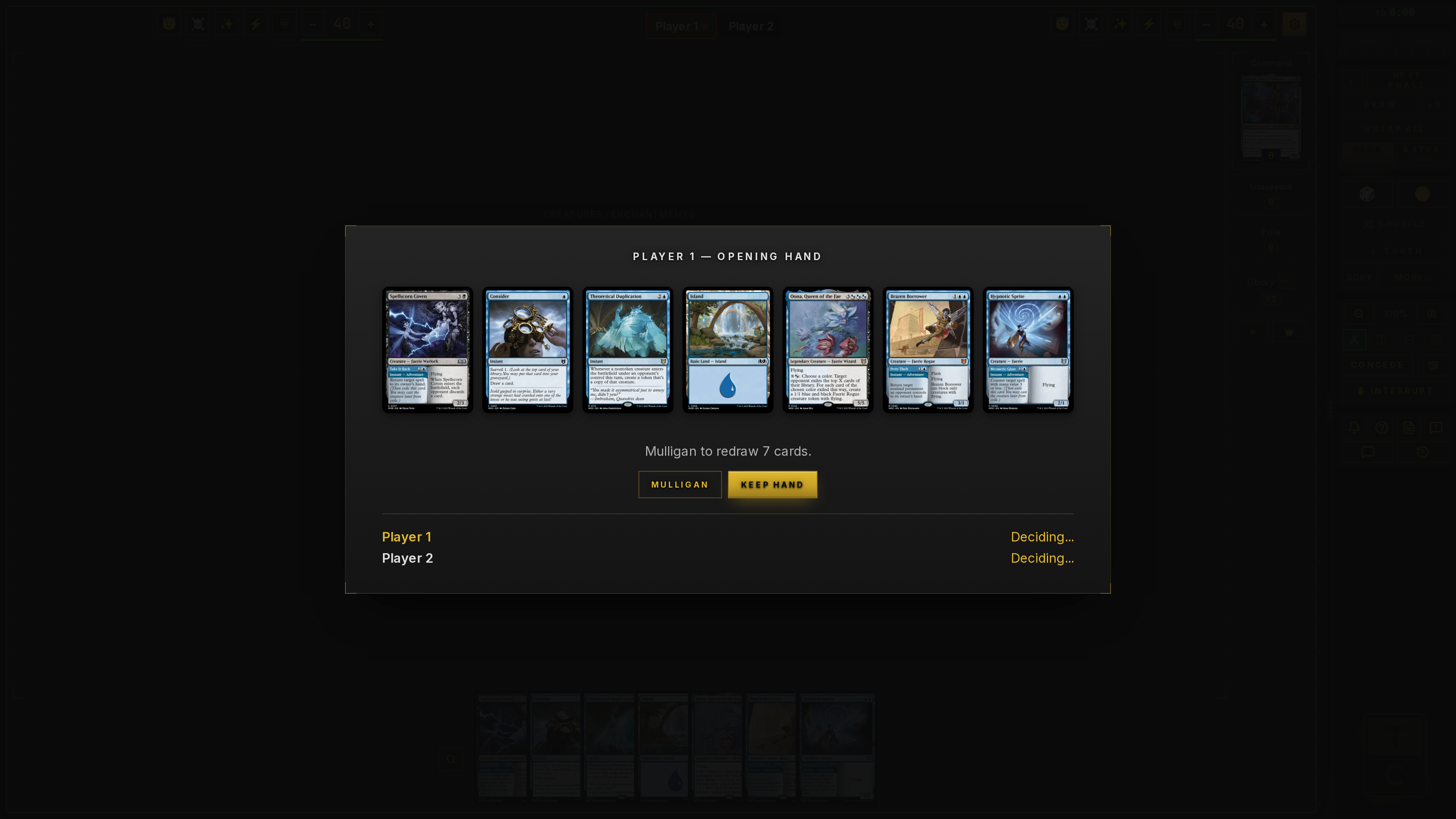 Opening hand and mulligan window