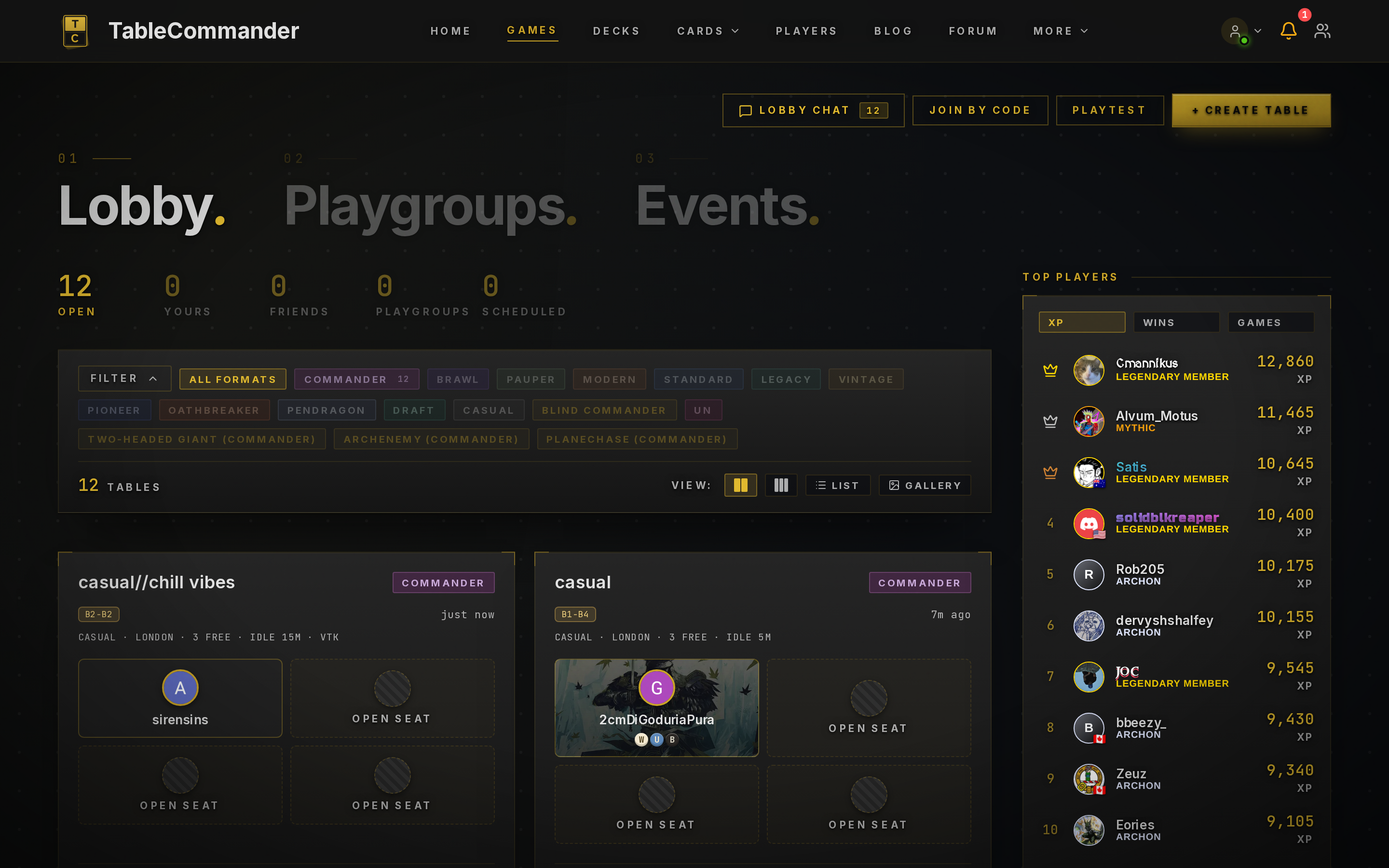Games page